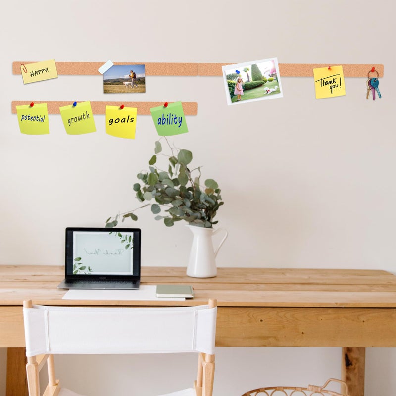 origreen 8 Pack Small Bulletin Strip Cork Strip Cork Board Tiles Bulletin Bar Strips for Walls, Adhesive Pin Board for Classroom Memo Office Home Kitchen School Desk, 14"x1"-10mm Thick - Image 5