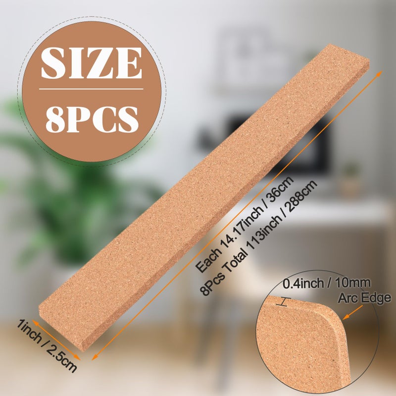 origreen 8 Pack Small Bulletin Strip Cork Strip Cork Board Tiles Bulletin Bar Strips for Walls, Adhesive Pin Board for Classroom Memo Office Home Kitchen School Desk, 14"x1"-10mm Thick - Image 2