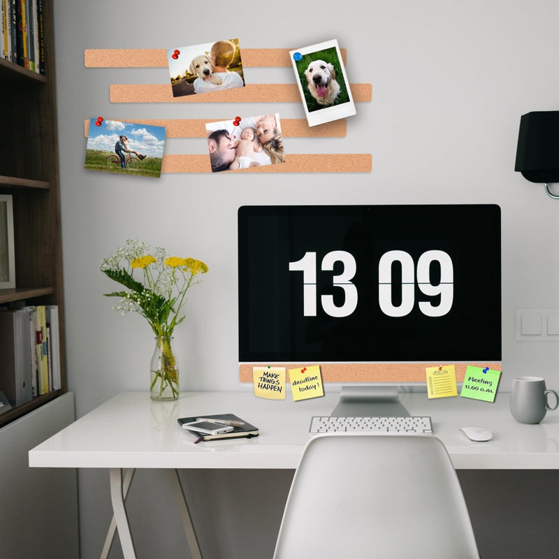 origreen 8 Pack Small Bulletin Strip Cork Strip Cork Board Tiles Bulletin Bar Strips for Walls, Adhesive Pin Board for Classroom Memo Office Home Kitchen School Desk, 14"x1"-10mm Thick - Image 3