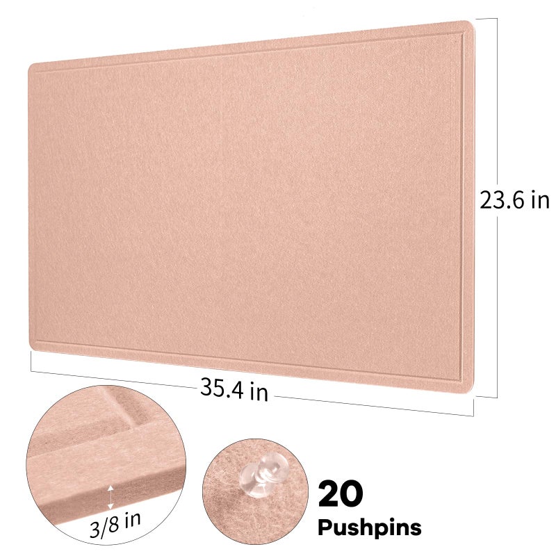 Lightomorrow Bulletin Board, 36 x 24 inches Felt Board - Decorative Pin Board, Cork Board Alternative for Wall, 3' x 2' Foldable Self-Adhesive Vision Board Prayer Board with 20 Pushpins - Mauvey Pink - Image 5