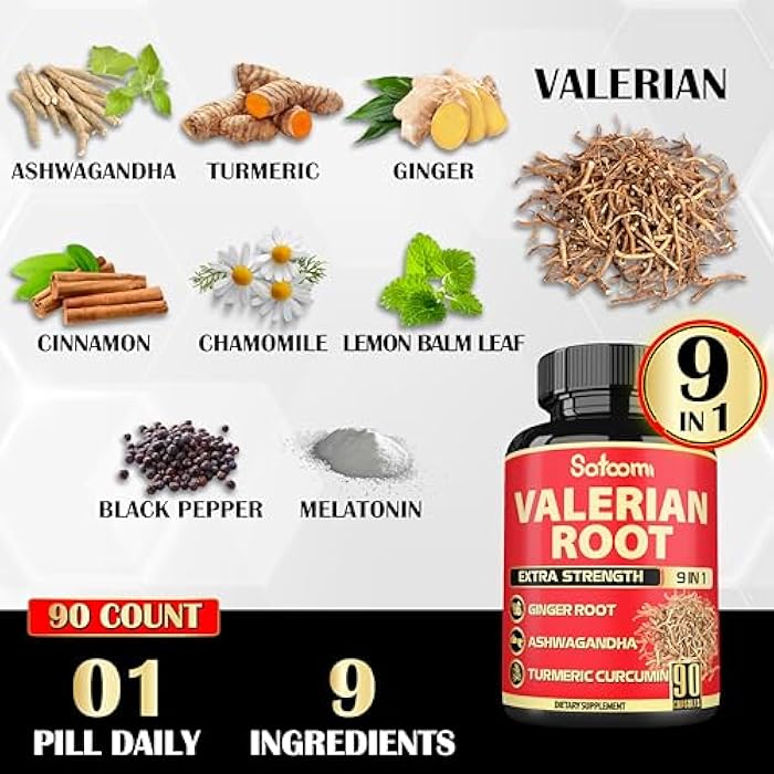Satoomi Valerian Root Capsules - 9 Natural Herbs - Ashwagandha, Turmeric, Ginger, Ceylon Cinnamon - 90 Caps for 3-Month Supply - Image 4