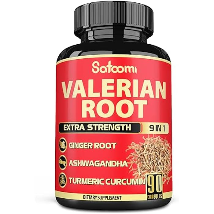 Satoomi Valerian Root Capsules - 9 Natural Herbs - Ashwagandha, Turmeric, Ginger, Ceylon Cinnamon - 90 Caps for 3-Month Supply - Image 1