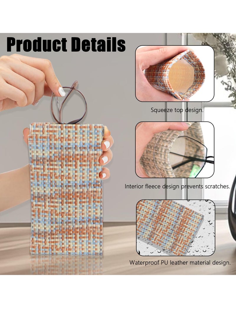 Zikra Glasses Case Sunglasses Case Pouch Portable Squeeze Top Leather Glasses Case Anti-Scratch Eyeglass Case Cute Glasses Case Soft Eyeglass Cases for Women 4Pcs - Image 3