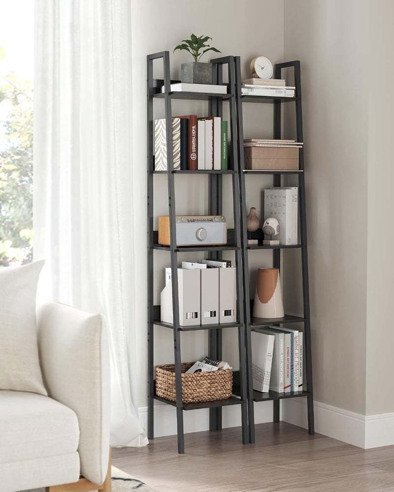 VASAGLE Ladder Shelf, Narrow 5 Tier Shelving Unit for Office, Bedroom, Living Room, Kitchen, Ebony Black MLLS109B56 - Image 4
