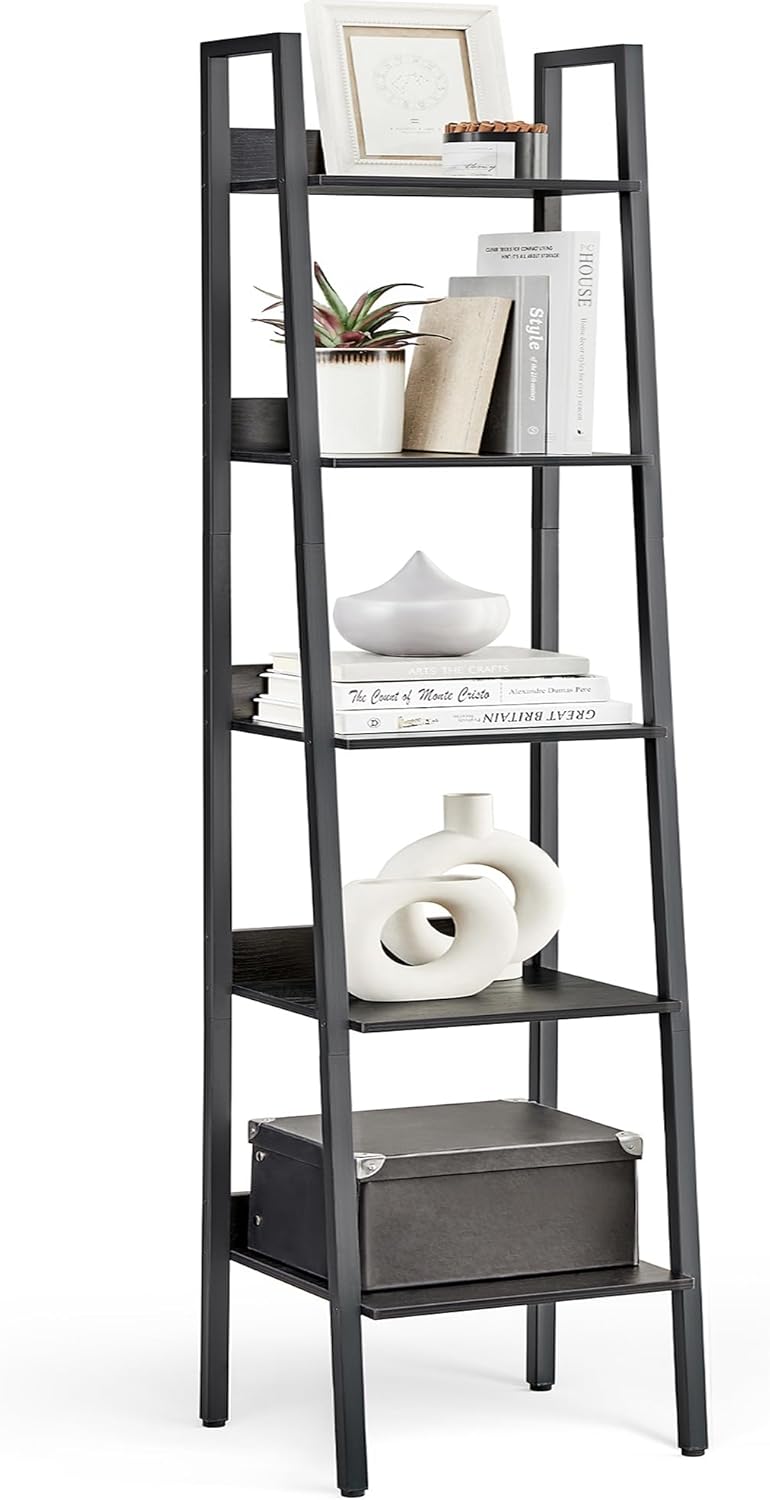 VASAGLE Ladder Shelf, Narrow 5 Tier Shelving Unit for Office, Bedroom, Living Room, Kitchen, Ebony Black MLLS109B56 - Image 1