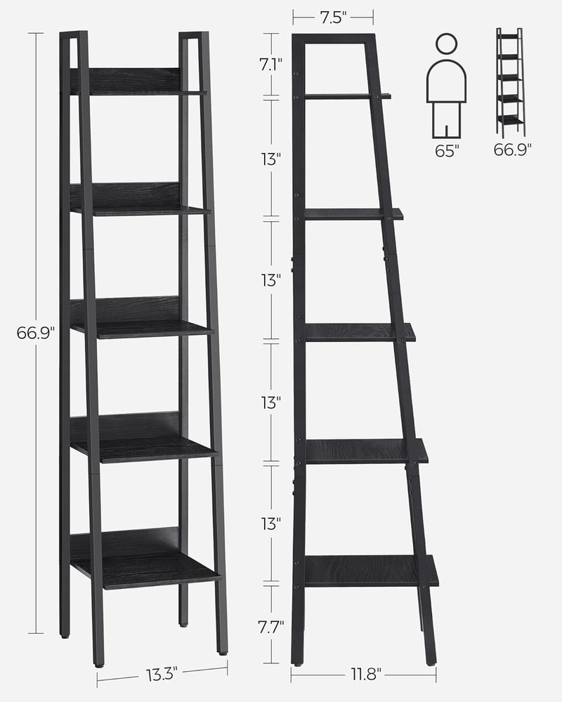 VASAGLE Ladder Shelf, Narrow 5 Tier Shelving Unit for Office, Bedroom, Living Room, Kitchen, Ebony Black MLLS109B56 - Image 3
