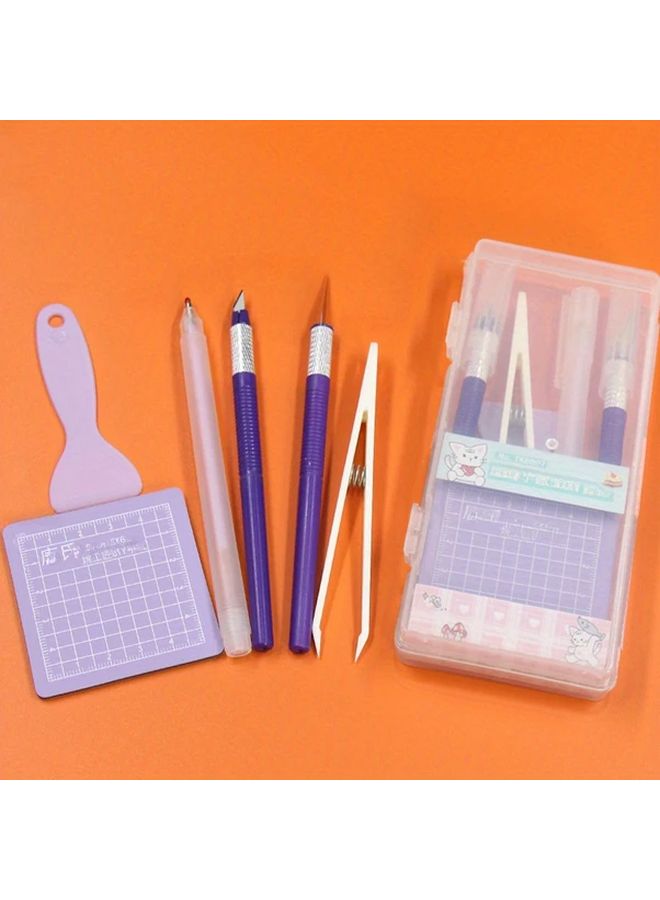 Purple DIY Hand Tools Set With Pad Stickers 6pcs Cutting Tools Gift Box - Image 1