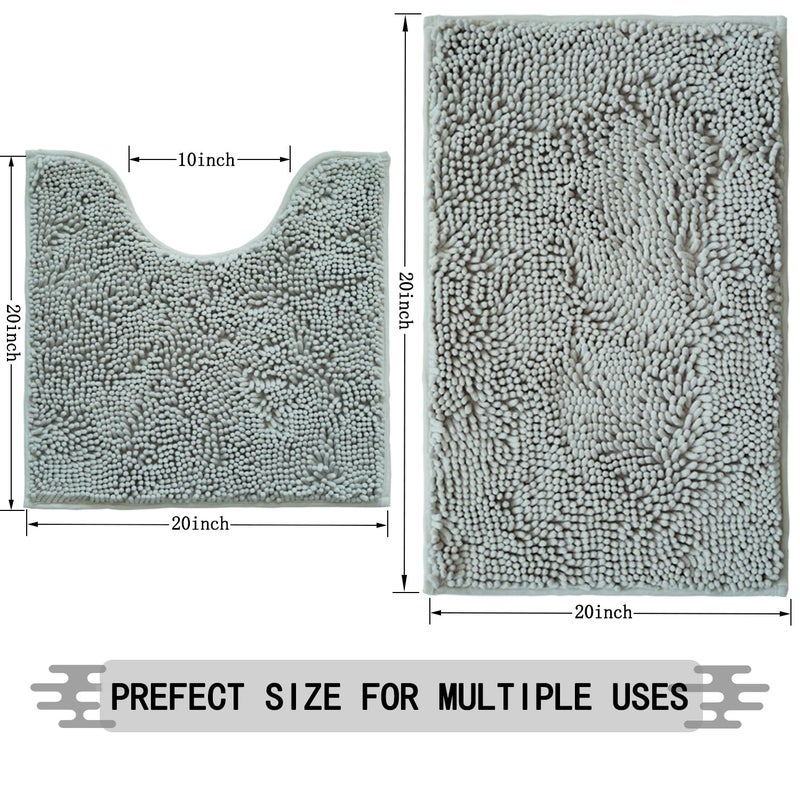 Flotstiga Bathroom Rugs Sets 2 Piece Super Absorbent Soft Thick Machine Washable Chenille Bathroom Mat Non Slip Toilet Floor Rug Bath Mats for Bathroom 20x32 Plus 20x20 U Shape Light Grey - Image 2