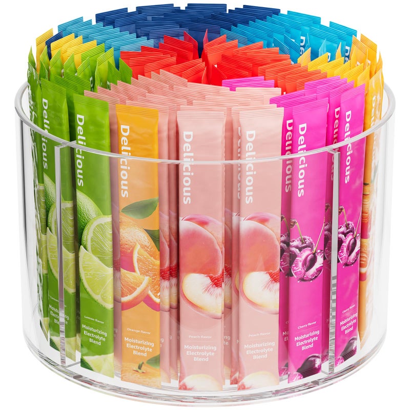 Slow Slog Divided Drink Packet Organizer, Rotating Turntable Organizer, Clear Lazy Susan for Powdered Drink Mix, Water Drink Packet Holder - Image 1