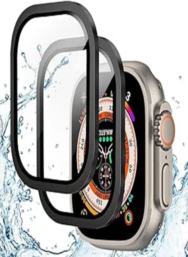 Next store Metal Bumper Frame + Tempered Glass Screen Protector Compatible with iWatch 8 Ultra 49mm, Keep Watch Original and Full Coverage HD Anti-Scratch Full Film (Black)