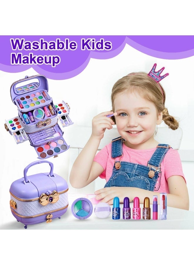 DMG TECH Kids Makeup Kit for Girls, 54PCS Washable Makeup Set with Portable Case, Safe & Non-Toxic Pretend Beauty Toy Gift for Girls Age 4 5 6 7 8 Years Old (Purple) - Image 4