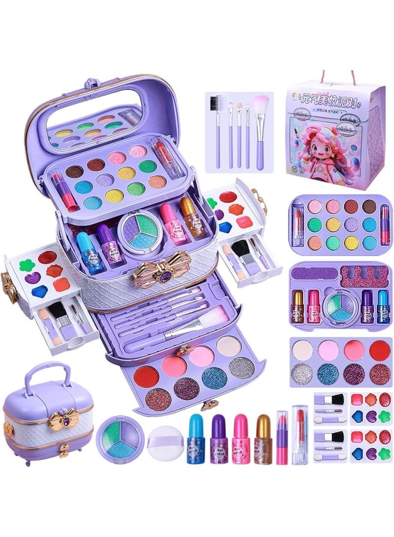 DMG TECH Kids Makeup Kit for Girls, 54PCS Washable Makeup Set with Portable Case, Safe & Non-Toxic Pretend Beauty Toy Gift for Girls Age 4 5 6 7 8 Years Old (Purple) - Image 1