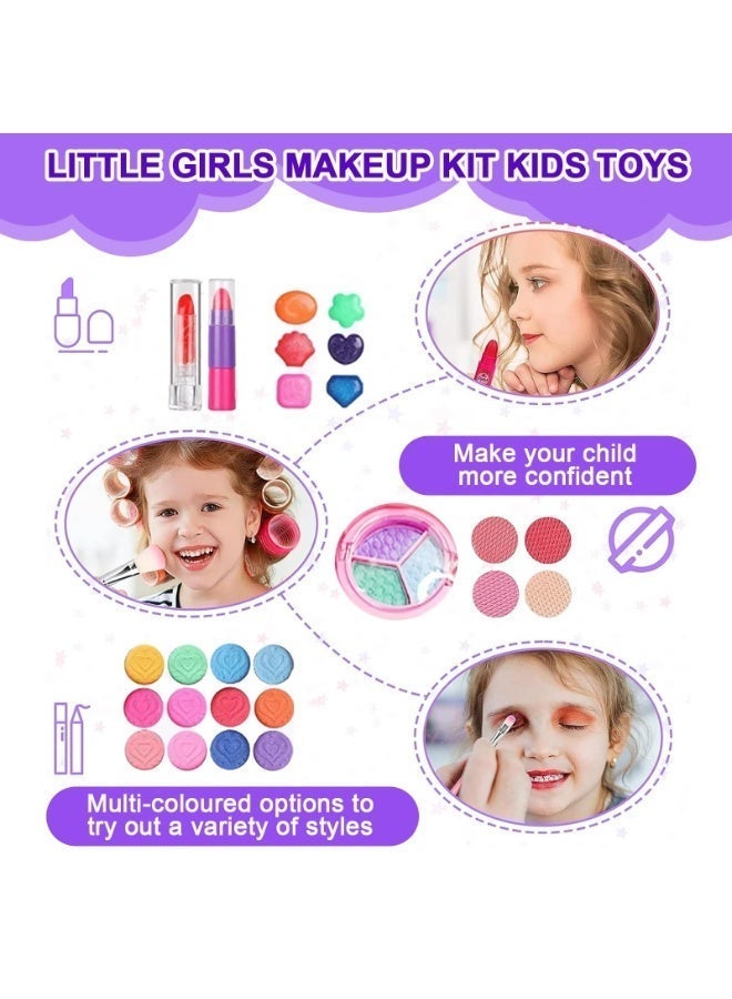 DMG TECH Kids Makeup Kit for Girls, 54PCS Washable Makeup Set with Portable Case, Safe & Non-Toxic Pretend Beauty Toy Gift for Girls Age 4 5 6 7 8 Years Old (Purple) - Image 3