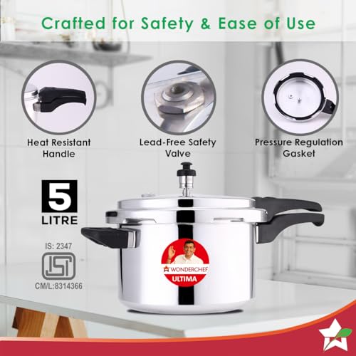 Wonderchef Outer Lid Aluminium Ultima Pressure Cooker, 5 litres, Silver - Image 3