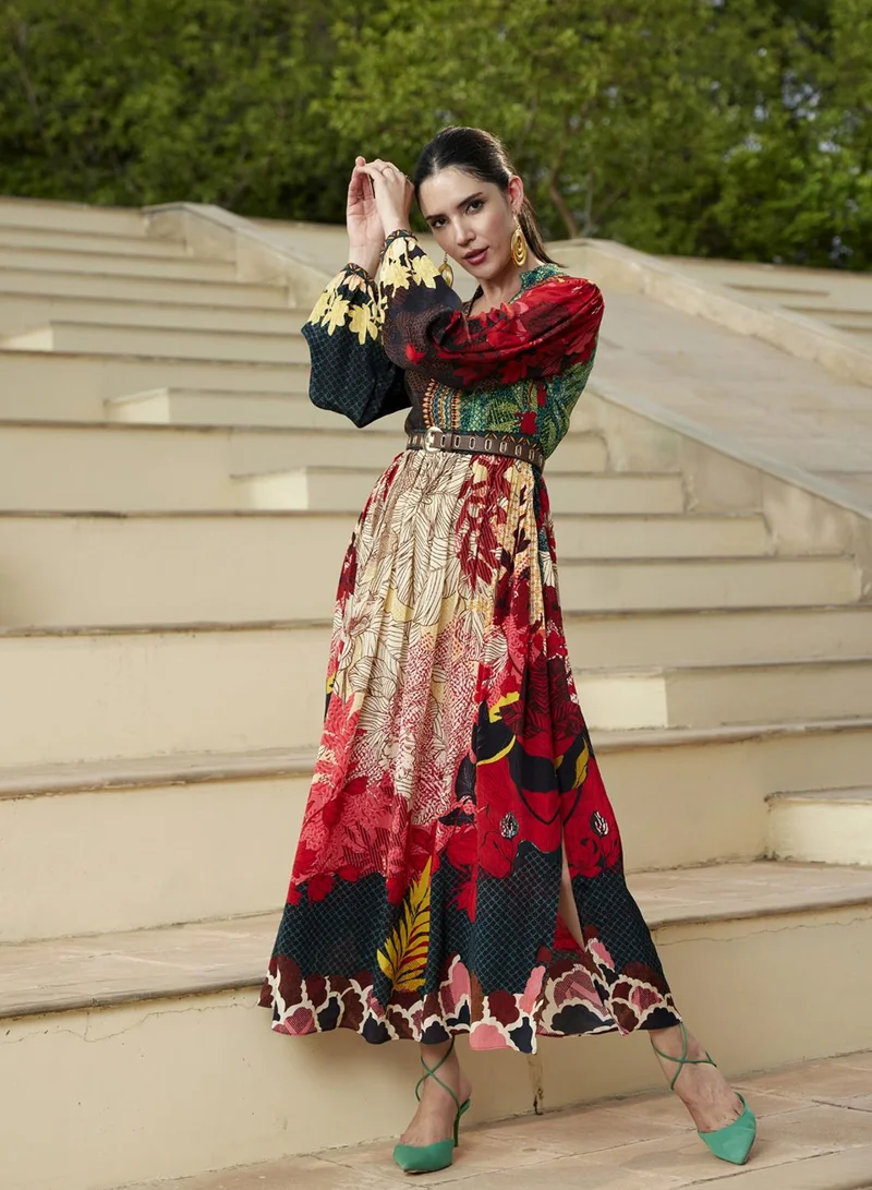 Bhanuni By Jyoti  ROSE RED & BLACK MAXI DRESS for Women | Best Price UAE