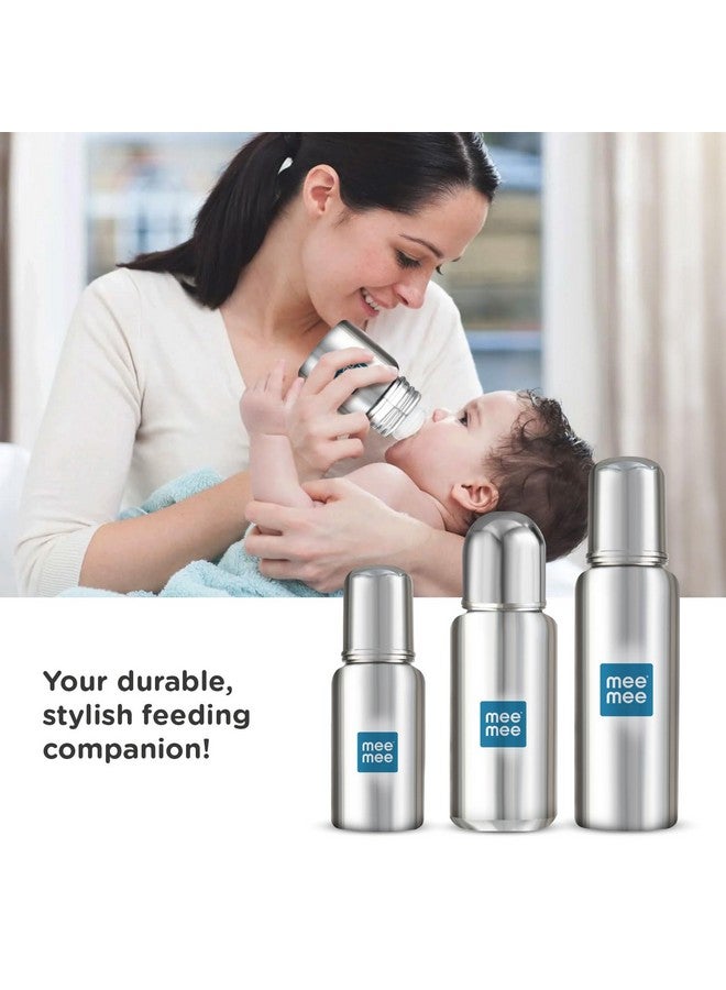 مي مي زجاجة رضاعة من الفولاذ للأطفال سعة 240 مل | زجاجة حليب للأطفال مع صمام متقدم مضاد للمغص، خالية من مادة البيسفينول أ، حلمة سيليكون ناعمة، رقبة واسعة للأطفال/الرضع/المواليد الجدد من عمر 0 إلى 2 سنة - Image 5