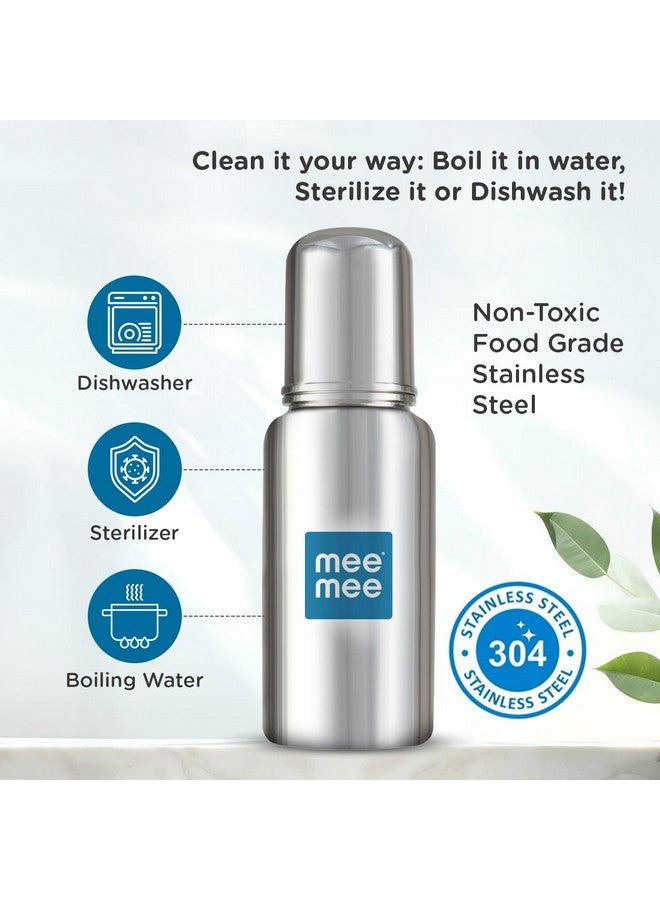 مي مي زجاجة رضاعة من الفولاذ للأطفال سعة 240 مل | زجاجة حليب للأطفال مع صمام متقدم مضاد للمغص، خالية من مادة البيسفينول أ، حلمة سيليكون ناعمة، رقبة واسعة للأطفال/الرضع/المواليد الجدد من عمر 0 إلى 2 سنة - Image 3