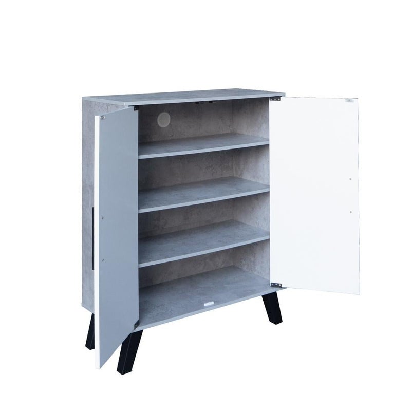 Baity 4-Tier Malaysian Wood Shoe Cabinet with 2 Doors - Grey and White - Image 4