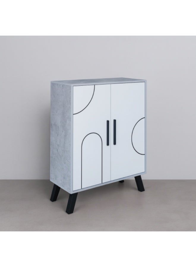 Baity 4-Tier Malaysian Wood Shoe Cabinet with 2 Doors - Grey and White - Image 1