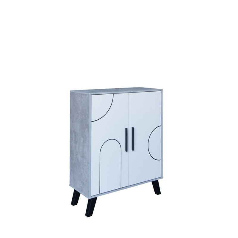 Baity 4-Tier Malaysian Wood Shoe Cabinet with 2 Doors - Grey and White - Image 2