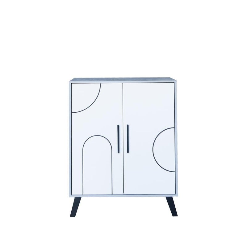 Baity 4-Tier Malaysian Wood Shoe Cabinet with 2 Doors - Grey and White - Image 3