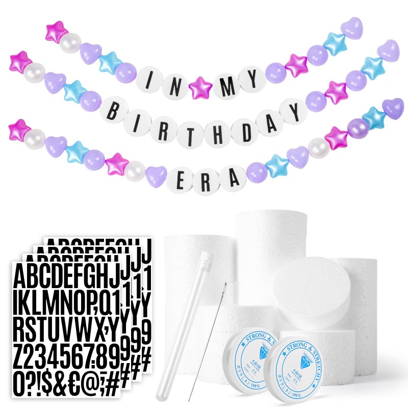Gogoso Giant Friendship Bracelet Banner DIY Customizable Birthday Garland with Foam Circles Plastic Balls for Singer Celebration Pink Blue Purple - Image 2