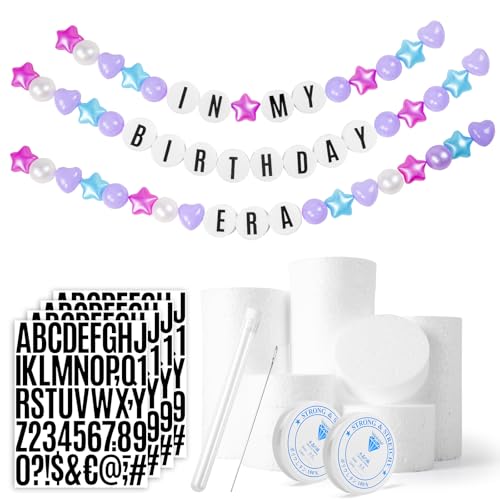 Gogoso Giant Friendship Bracelet Banner DIY Customizable Birthday Garland with Foam Circles Plastic Balls for Singer Celebration Pink Blue Purple - Image 1