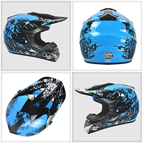 SanQing Dirt Bike Helmets Youth Motocross, Motorcycle, BMX, ATV, Off-Road, Four Wheeler, Adult Moutain Bike Helmets Dot Approved (Goggles Gloves Faceshield) (Blue, Large) - Image 4