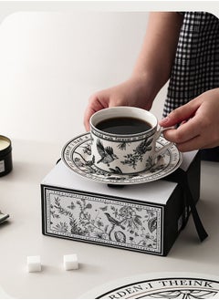 Magic Park Vintage Ceramic Coffee Cup and Saucer Set for Home Office Floral Design Porcelain Coffee Cup Afternoon Tea Plate with Gift Box  - Image 1