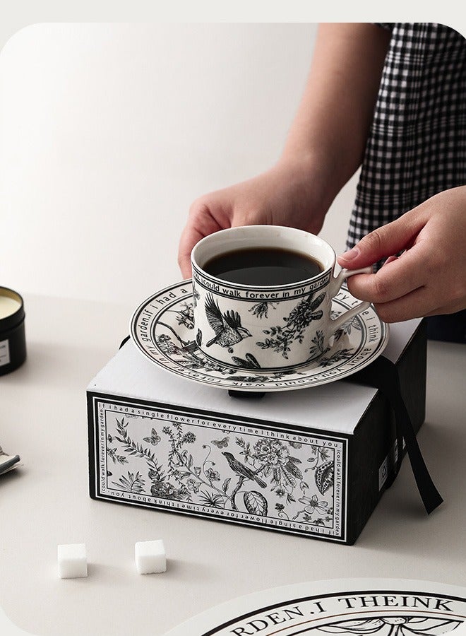 Magic Park Vintage Ceramic Coffee Cup and Saucer Set for Home Office Floral Design Porcelain Coffee Cup Afternoon Tea Plate with Gift Box  - Image 1