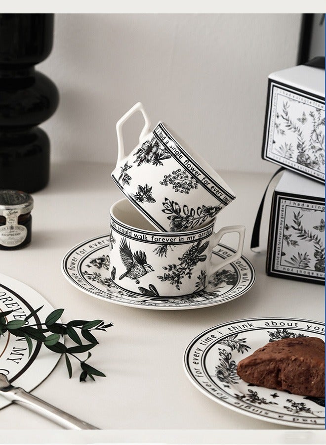 Magic Park Vintage Ceramic Coffee Cup and Saucer Set for Home Office Floral Design Porcelain Coffee Cup Afternoon Tea Plate with Gift Box  - Image 2