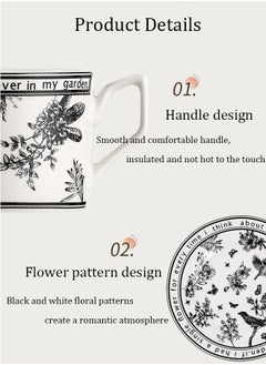 Magic Park Vintage Ceramic Coffee Cup and Saucer Set for Home Office Floral Design Porcelain Coffee Cup Afternoon Tea Plate with Gift Box  - Image 3