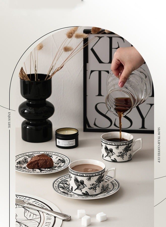 Magic Park Vintage Ceramic Coffee Cup and Saucer Set for Home Office Floral Design Porcelain Coffee Cup Afternoon Tea Plate with Gift Box  - Image 4
