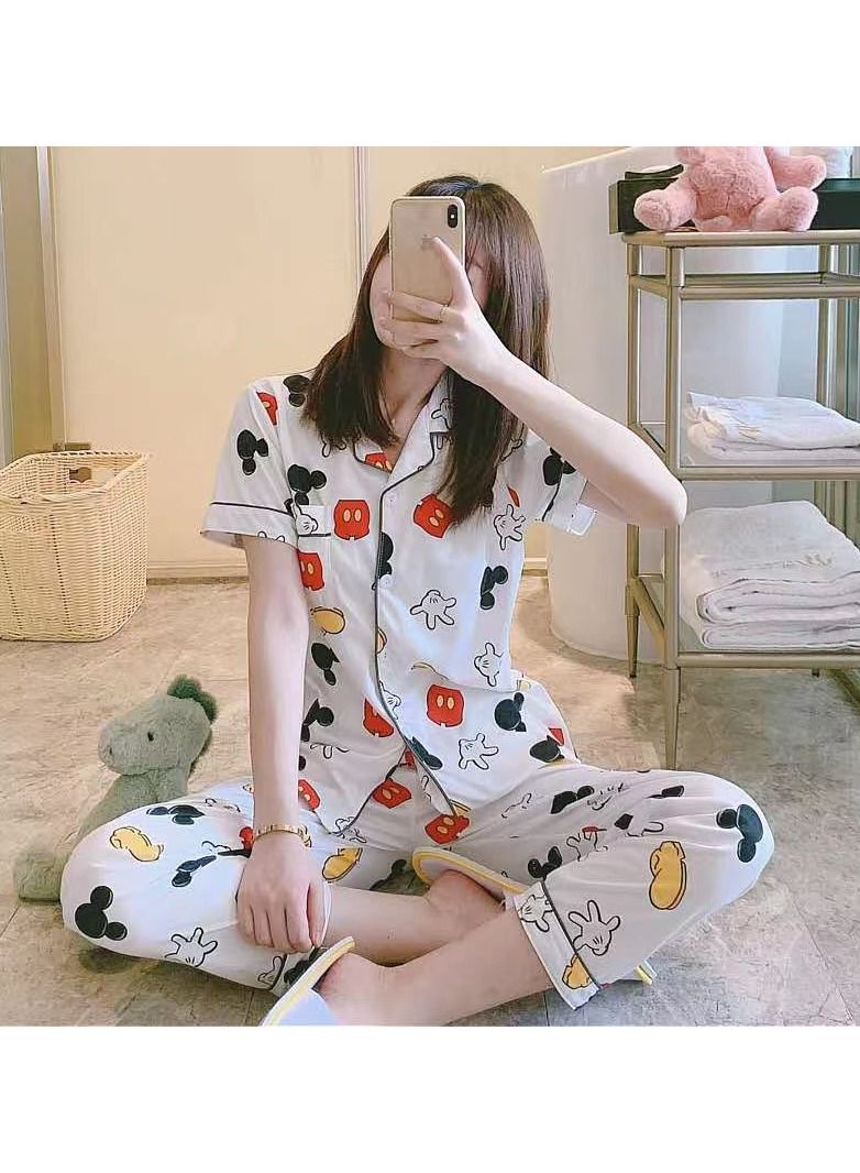 DubaiGallery Women's Collared Neck With Short Sleeve Pyjama Set