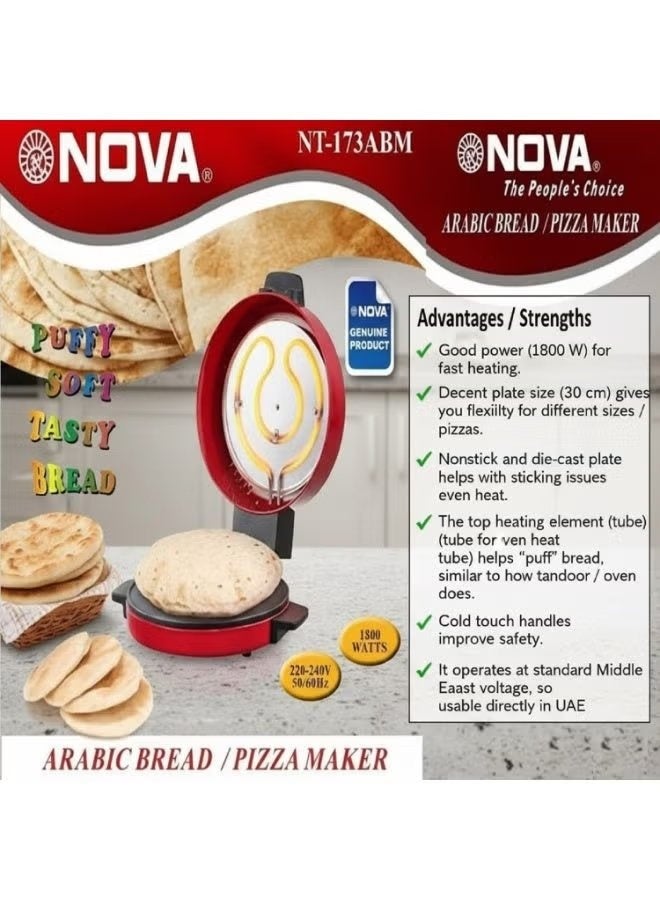NOVA صانع الخبز العربي والبيتزا 1800 واط، فرن خبز خُبز غير لاصق، جهاز طهي متعدد الاستخدامات لتسخين سريع للخبز الطري، البيتزا، الروتي، البراتا، 220-240 فولت أحمر - Image 5