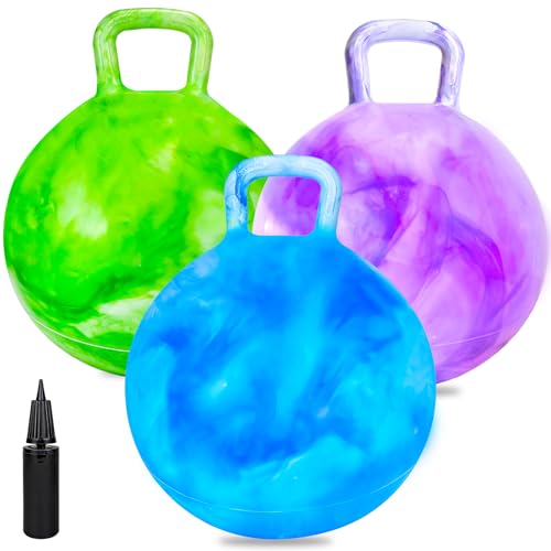 Ynanimery 3 Pack Bouncy Balls with Handle for Kids Ride On Toys Balls for Kid 3 48 15 Inch Hopper Ball with Air Pump for Kids Jumping Sports Ride Games Balance Exercise Indoor Outdoor Fun - Image 1