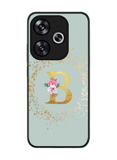 Rugged Black edge case for Xiaomi Poco F6 / Xiaomi Redmi Turbo 3 Case Cover- Custom Monogram Initial Letter Floral Pattern Alphabet - B (Light Grey)