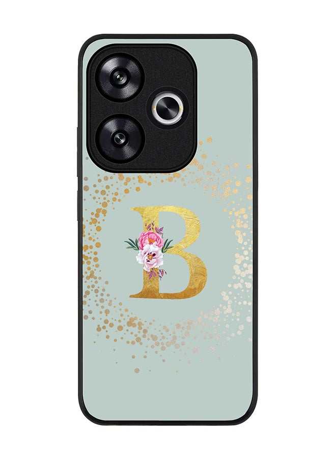Stylizedd - Rugged Black edge case for Xiaomi Poco F6 / Xiaomi Redmi Turbo 3 Case Cover- Custom Monogram Initial Letter Floral Pattern Alphabet - B (Light Grey) - Image 1