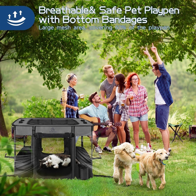 Romantic bear Dog Playpen,Pet Playpen,Foldable Puppy Cat Playpen,Portable Exercise Kennel Tent Crate,Water-Resistant Breathable Shade Cover,Indoor Outdoor Travel Camping Use for Small Animals with Carrying Case(M) - Image 2