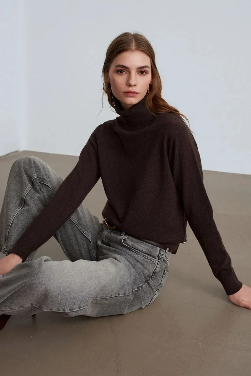 Dilvin Coffee Brown DILVIN Women's Cashmere Turtleneck Sweater for Women | Best Price UAE