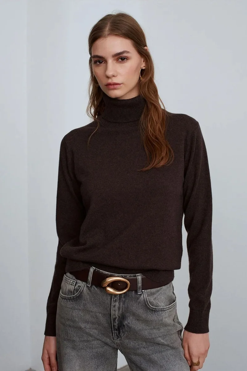 Dilvin Coffee Brown DILVIN Women's Cashmere Turtleneck Sweater for Women | Best Price UAE