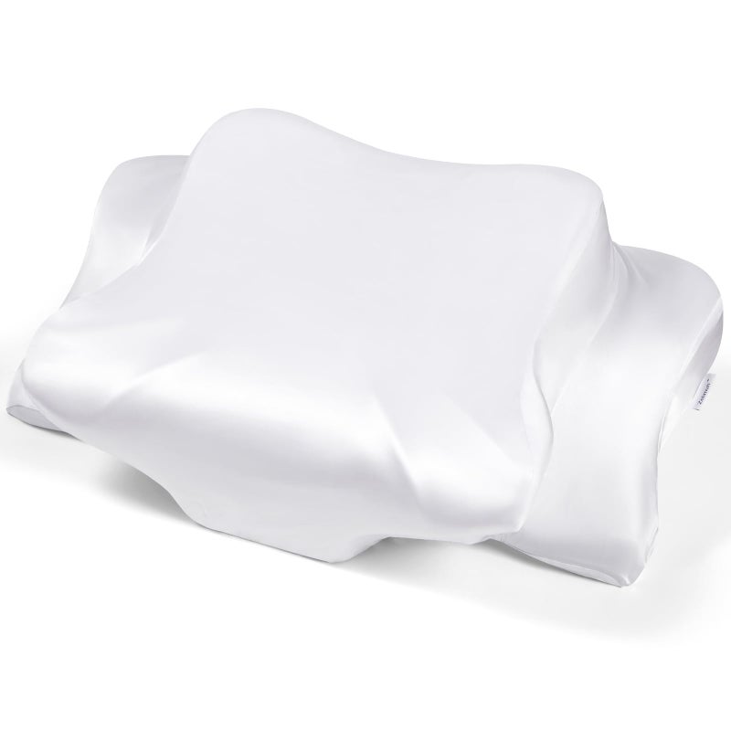 Zelimun Satin Pillowcase for Cervical Pillows, (Cover Only) Fit for Orthopedic Neck Support Pillow, Silky Smooth Pillowcase Cover with Zipper Closure (White) - Image 1