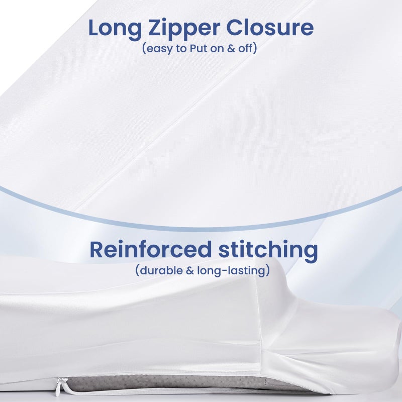 Zelimun Satin Pillowcase for Cervical Pillows, (Cover Only) Fit for Orthopedic Neck Support Pillow, Silky Smooth Pillowcase Cover with Zipper Closure (White) - Image 5