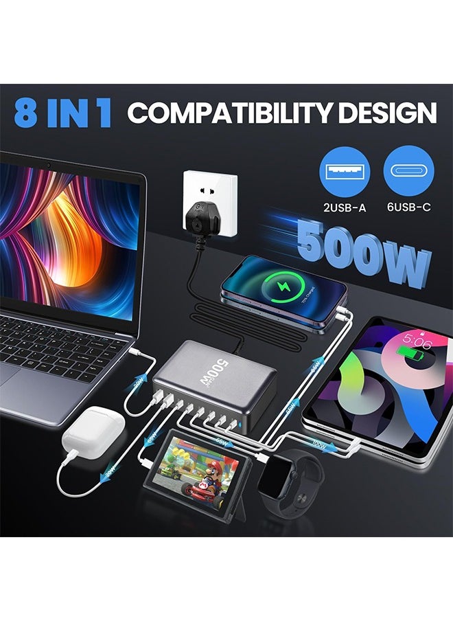 X-level - 500W USB A and USB C Charger,8 Port Type C Fast Charging Station Hub Block,Fast Wall Charge with 1.5m Power Cord Laptop Charger for MacBook Air Sumsung S24 iPhone 16/15 iPad - Image 1