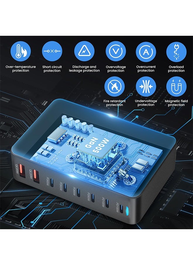 X-level - 500W USB A and USB C Charger,8 Port Type C Fast Charging Station Hub Block,Fast Wall Charge with 1.5m Power Cord Laptop Charger for MacBook Air Sumsung S24 iPhone 16/15 iPad - Image 1