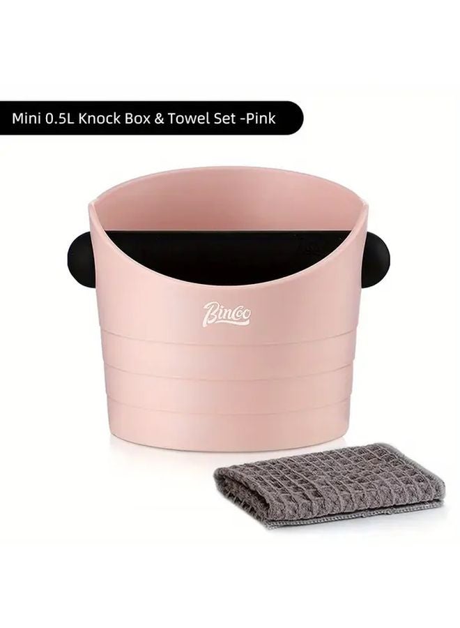 مجموعة صندوق طرق القهوة الوردي 2 قطعة 0.5 لتر دلو رماد مع منشفة ماصة للإسبريسو - Image 1