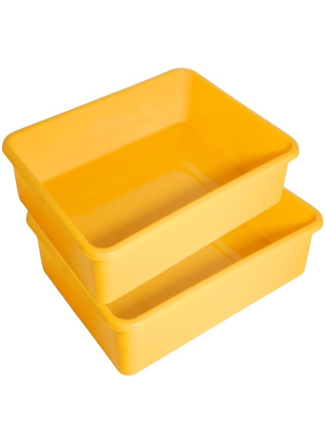 Morvi Nexa Small Multipurpose Stackable Rectangular Durable Plastic Storage Tray| Home,Kitchen,Office,School,Commercial,Industry,Lab,Hospital,Paper,Desk Organiser|21 x 27 x 5| Set of 2 | Yellow - Image 1
