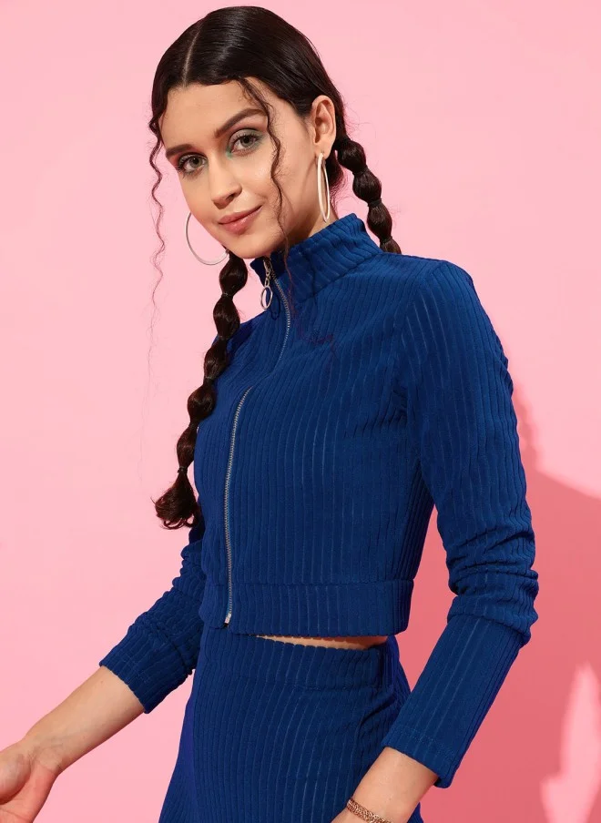 STREET 9 Blue Striped Crop Tailored Jacket for Women
