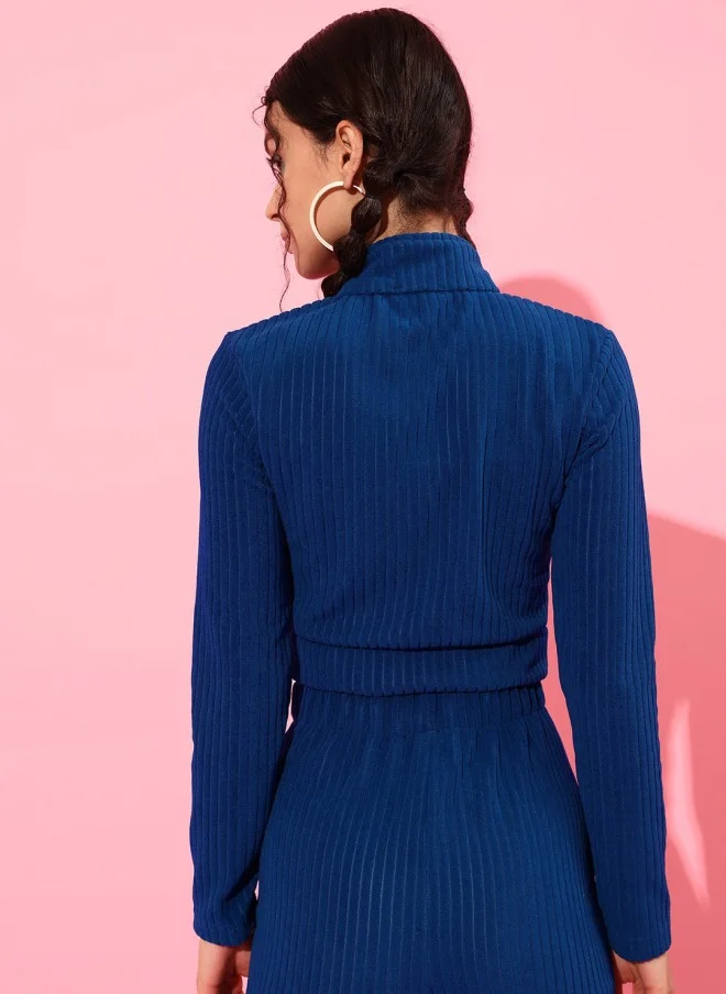 STREET 9 Blue Striped Crop Tailored Jacket for Women