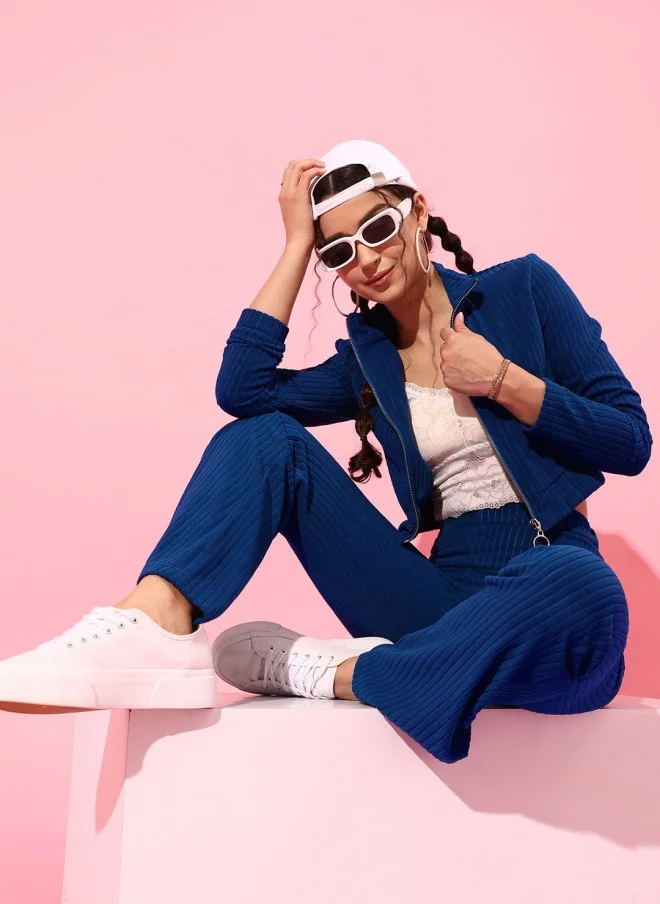 STREET 9 Blue Striped Crop Tailored Jacket for Women